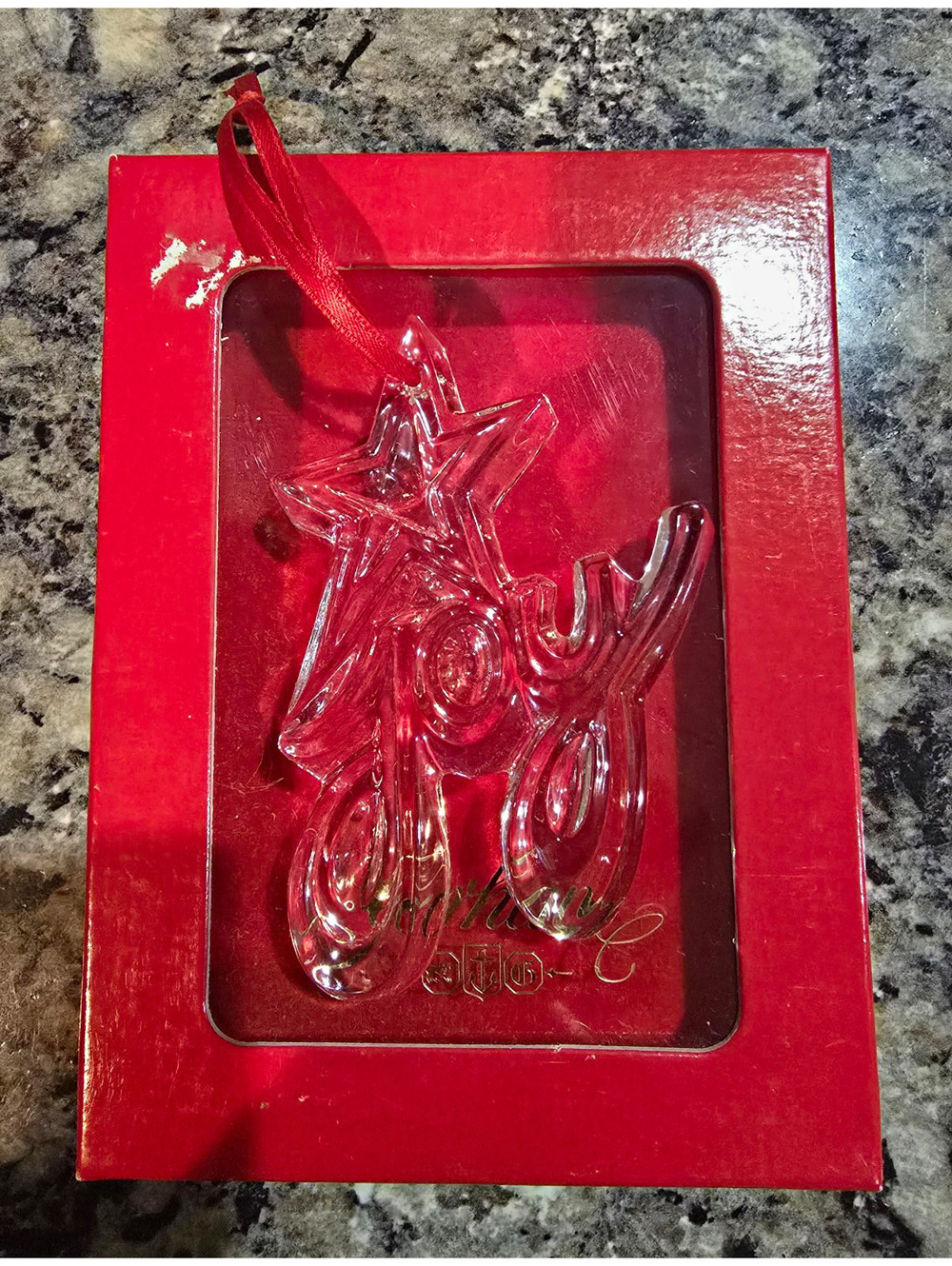Gorham Clear Crystal Joy Star Ornament, Christmas Hanging Decoration